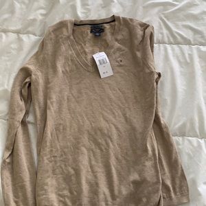 Tan V neck fitted sweater